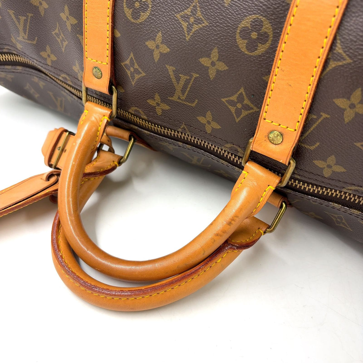 Louis Vuitton Keepall 55 Monogram Leather Brown Boston Bag Gold — view 6