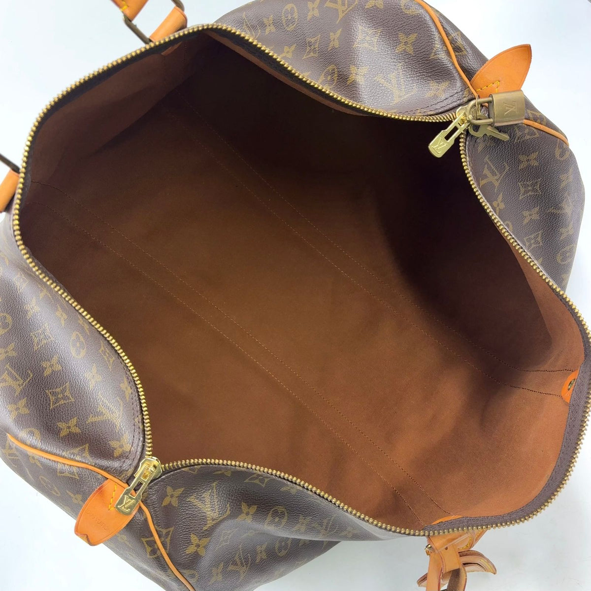 Louis Vuitton Keepall 55 Monogram Leather Brown Boston Bag Gold — view 3