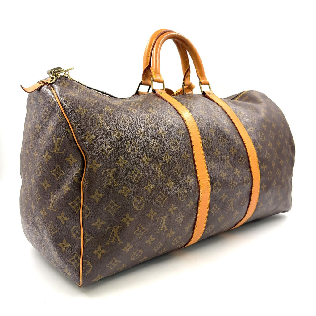Louis Vuitton Keepall 55 Monogram Leather Brown Boston Bag Gold — view 2