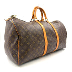 Louis Vuitton Keepall 55 Monogram Leather Brown Boston Bag Gold — view 2
