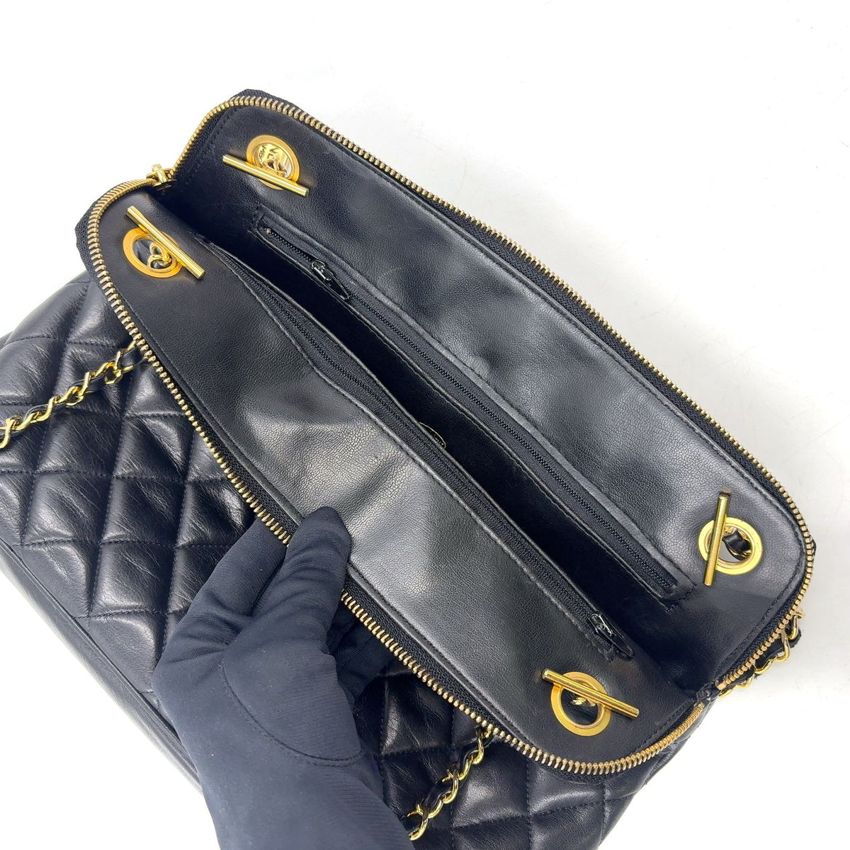 Chanel Quilted Lambskin Black Shoulder Bag Gold — view 8