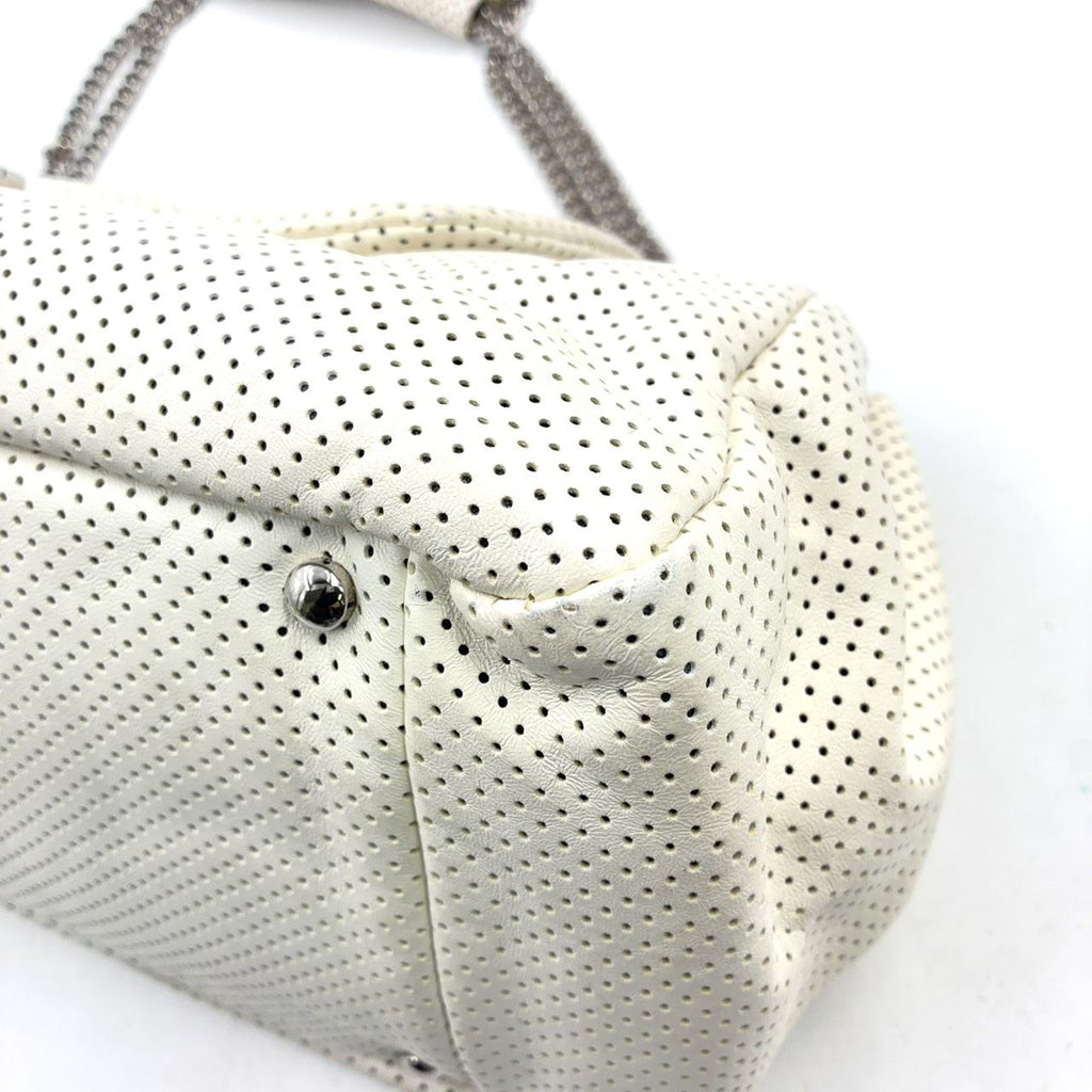 Chanel Perforated Leather White Shoulder Bag Silver — view 8