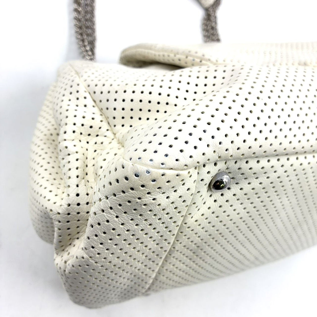 Chanel Perforated Leather White Shoulder Bag Silver — view 7