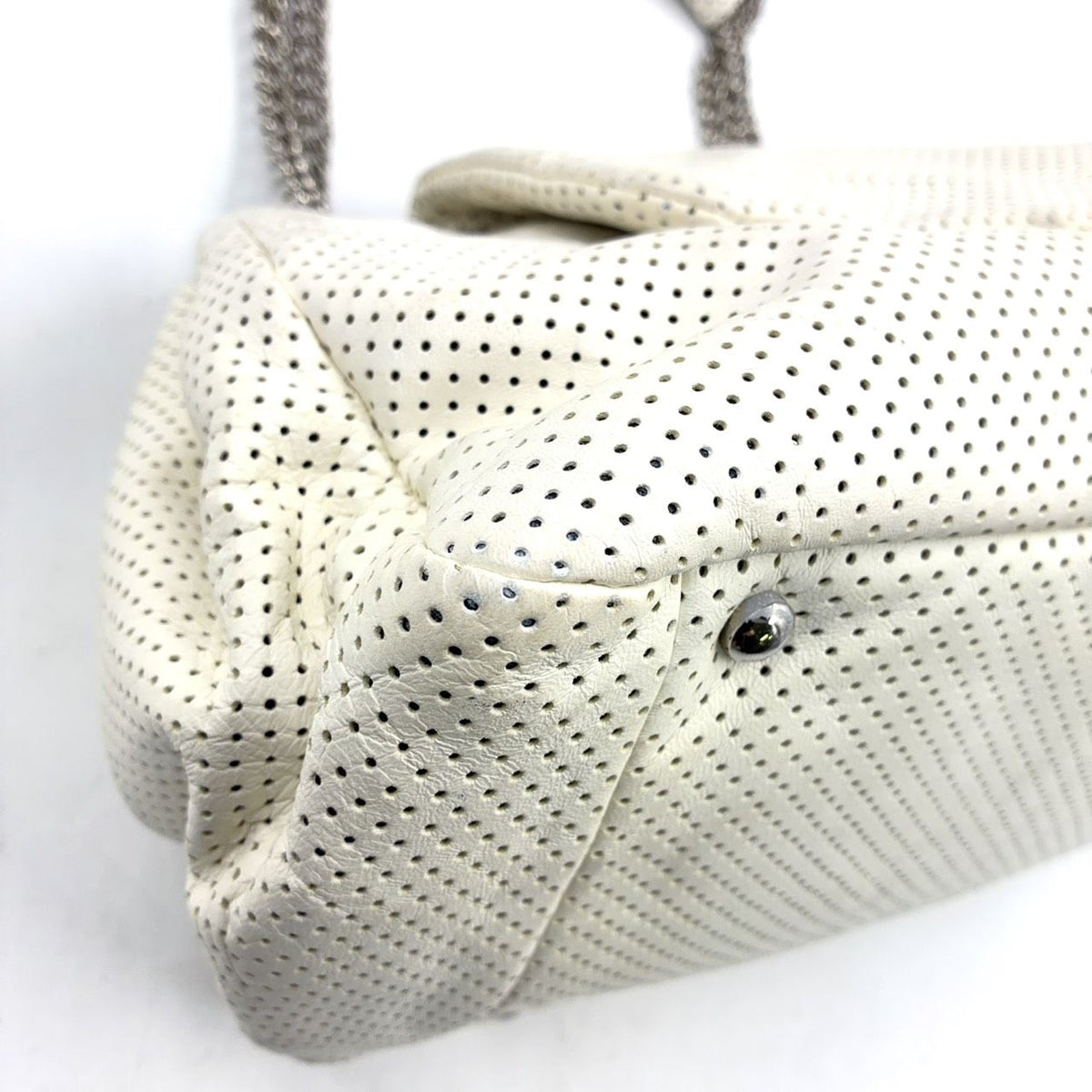 Chanel Perforated Leather White Shoulder Bag Silver — view 7