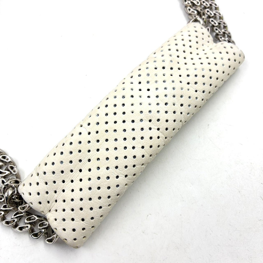 Chanel Perforated Leather White Shoulder Bag Silver — view 6
