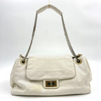 Chanel Perforated Leather White Shoulder Bag Silver