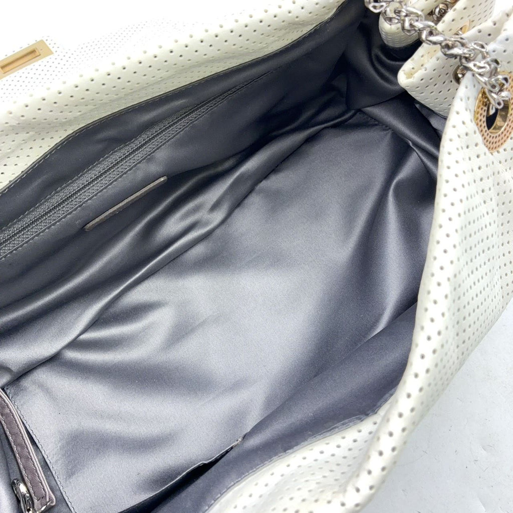 Chanel Perforated Leather White Shoulder Bag Silver — view 3
