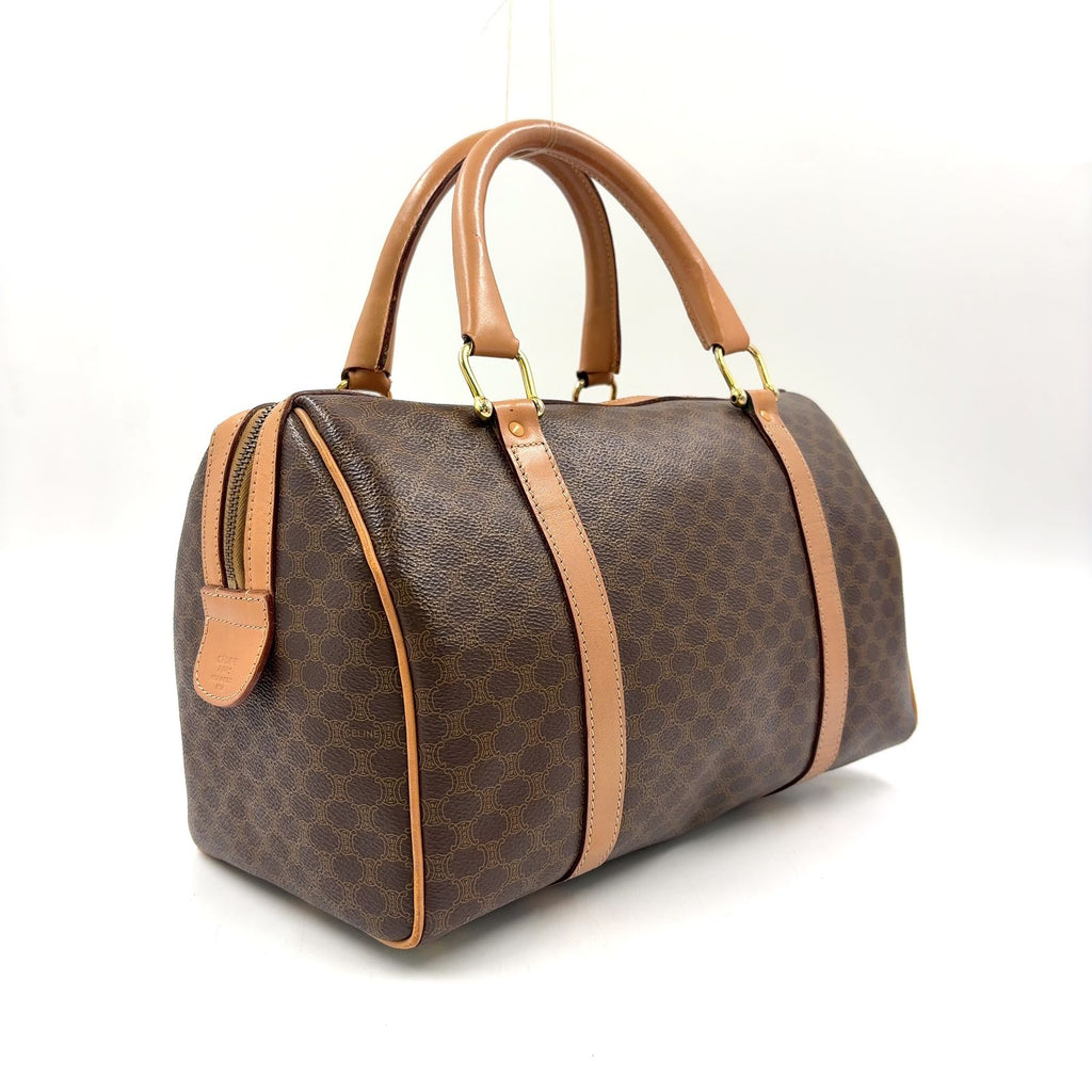 Celine Macadam Pattern Leather Brown Light Mini Boston Bag Gold — view 2