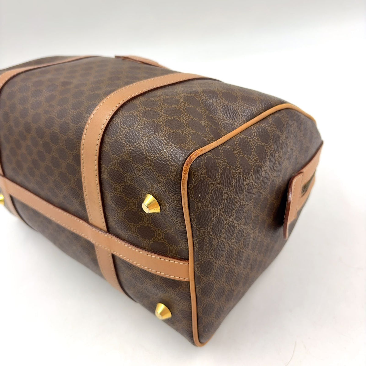 Celine Macadam Pattern Leather Brown Light Mini Boston Bag Gold — view 8