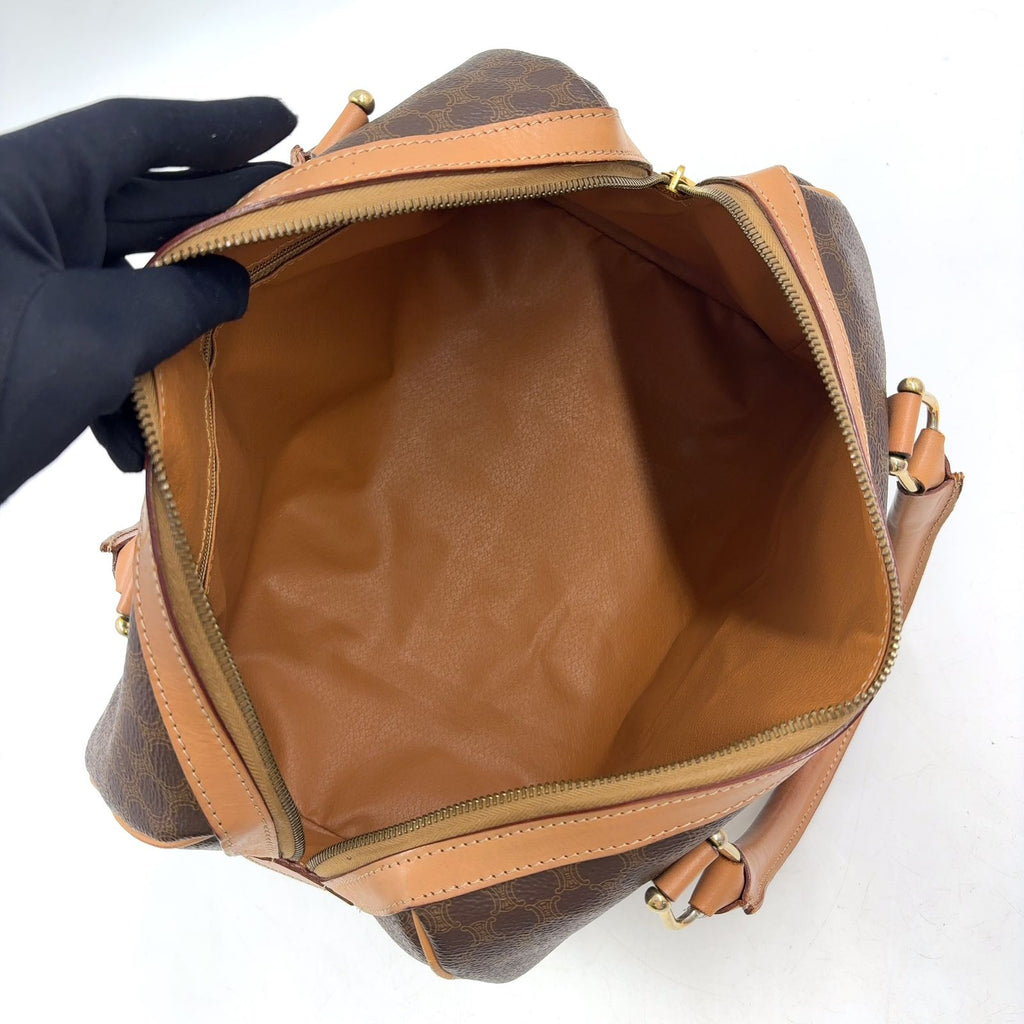 Celine Macadam Pattern Leather Brown Light Mini Boston Bag Gold — view 3