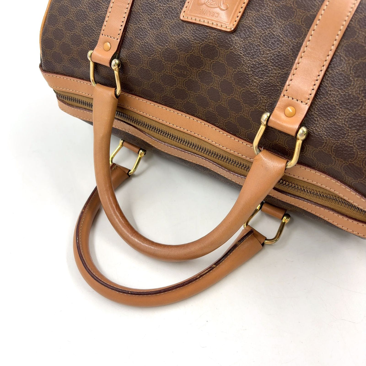 Celine Macadam Pattern Leather Brown Light Mini Boston Bag Gold — view 5