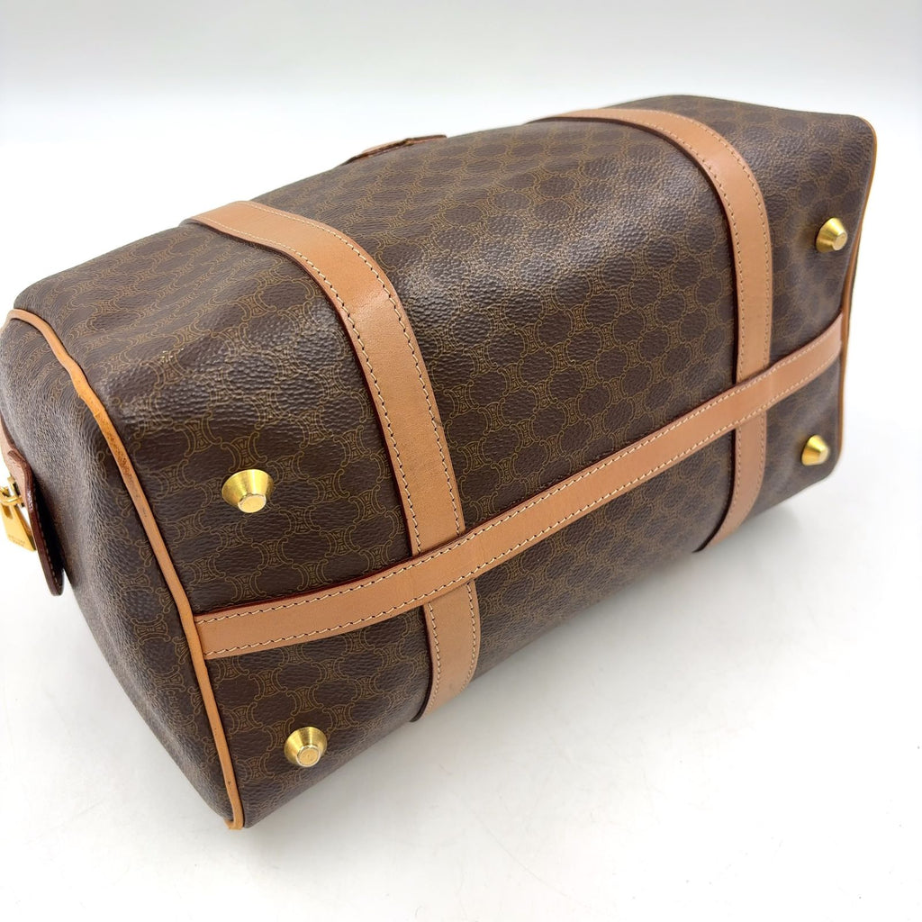 Celine Macadam Pattern Leather Brown Light Mini Boston Bag Gold — view 7