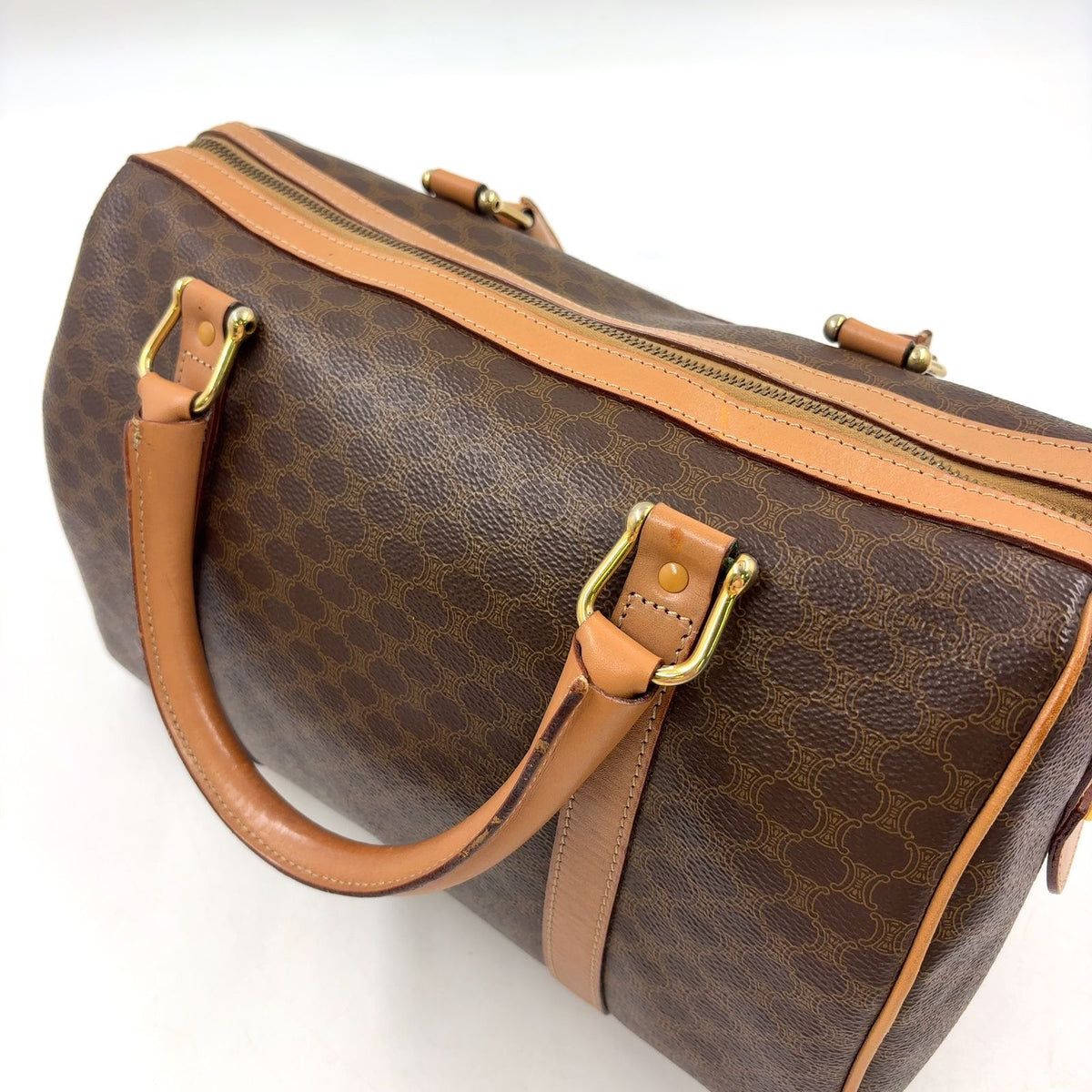 Celine Macadam Pattern Leather Brown Light Mini Boston Bag Gold — view 6