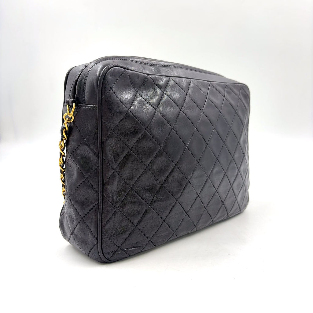 Chanel CC Logo Quilted Fringe Leather Black Chain Shoulder Bag Gold — view 2