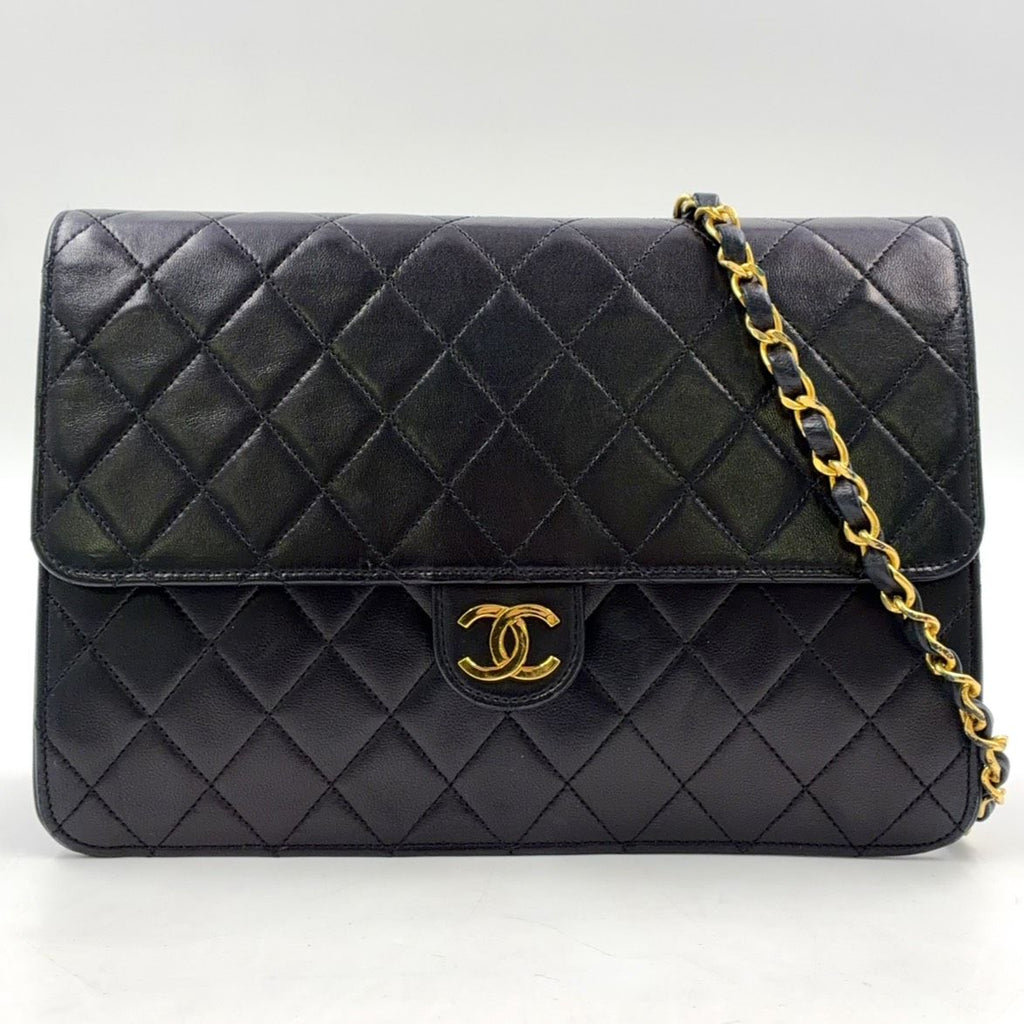 Chanel Pushlock Quilted Lambskin Black Chain Shoulder Bag Gold