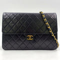 Chanel Pushlock Quilted Lambskin Black Chain Shoulder Bag Gold