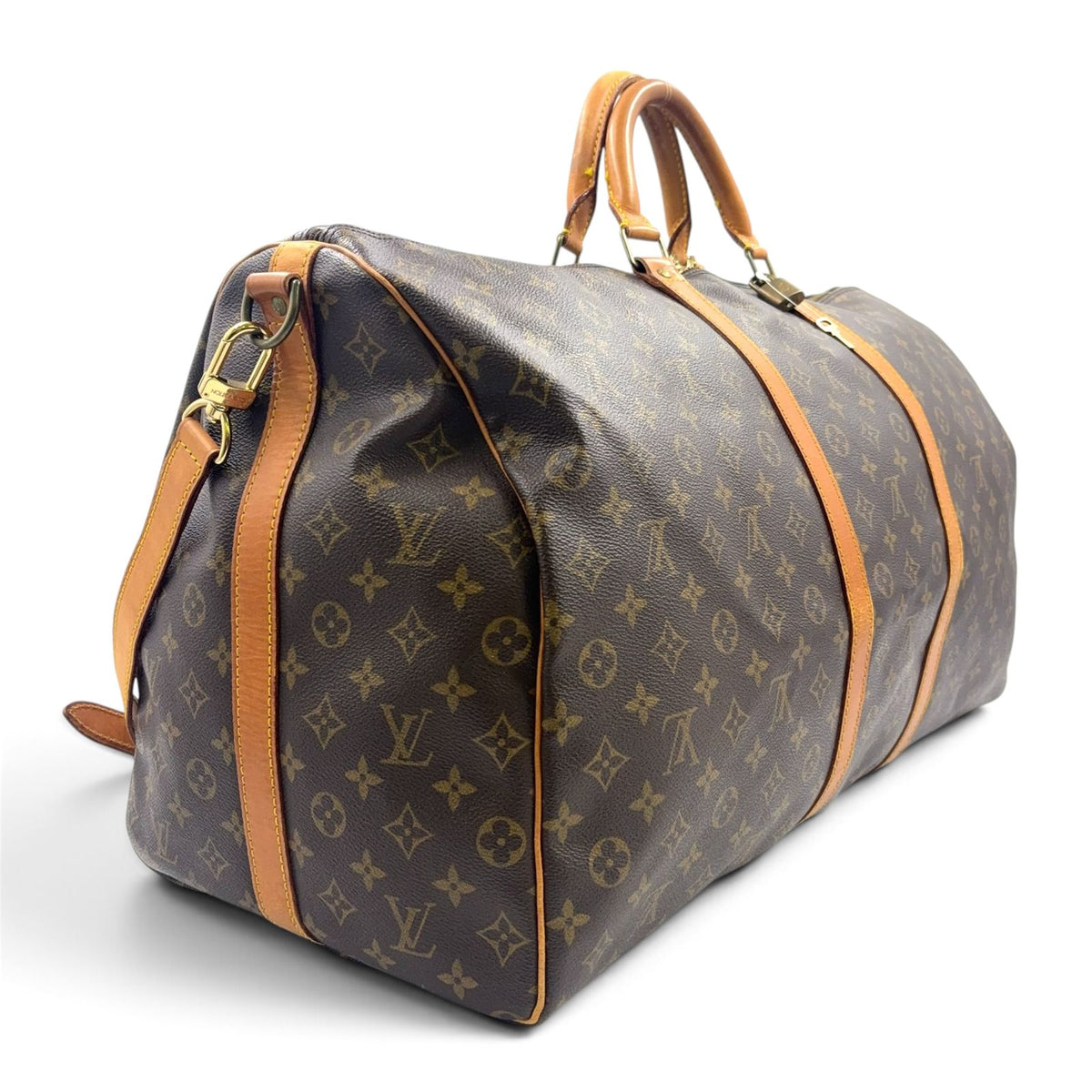 Louis Vuitton Keepall Bandouliere 60 Monogram Brown Boston Bag Gold — view 2