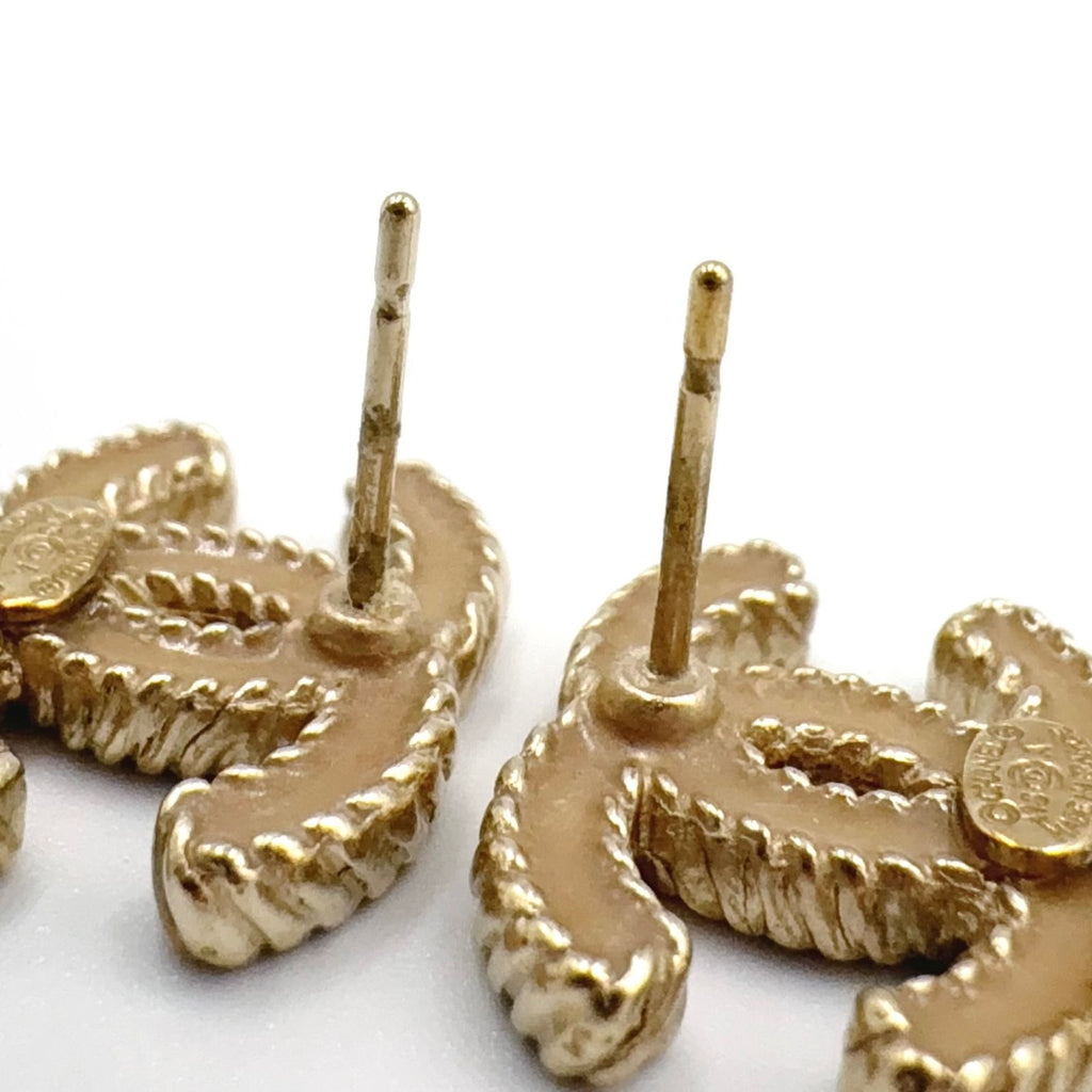 Chanel CC Logo Stud Enamel Gold Beige Earrings — view 6