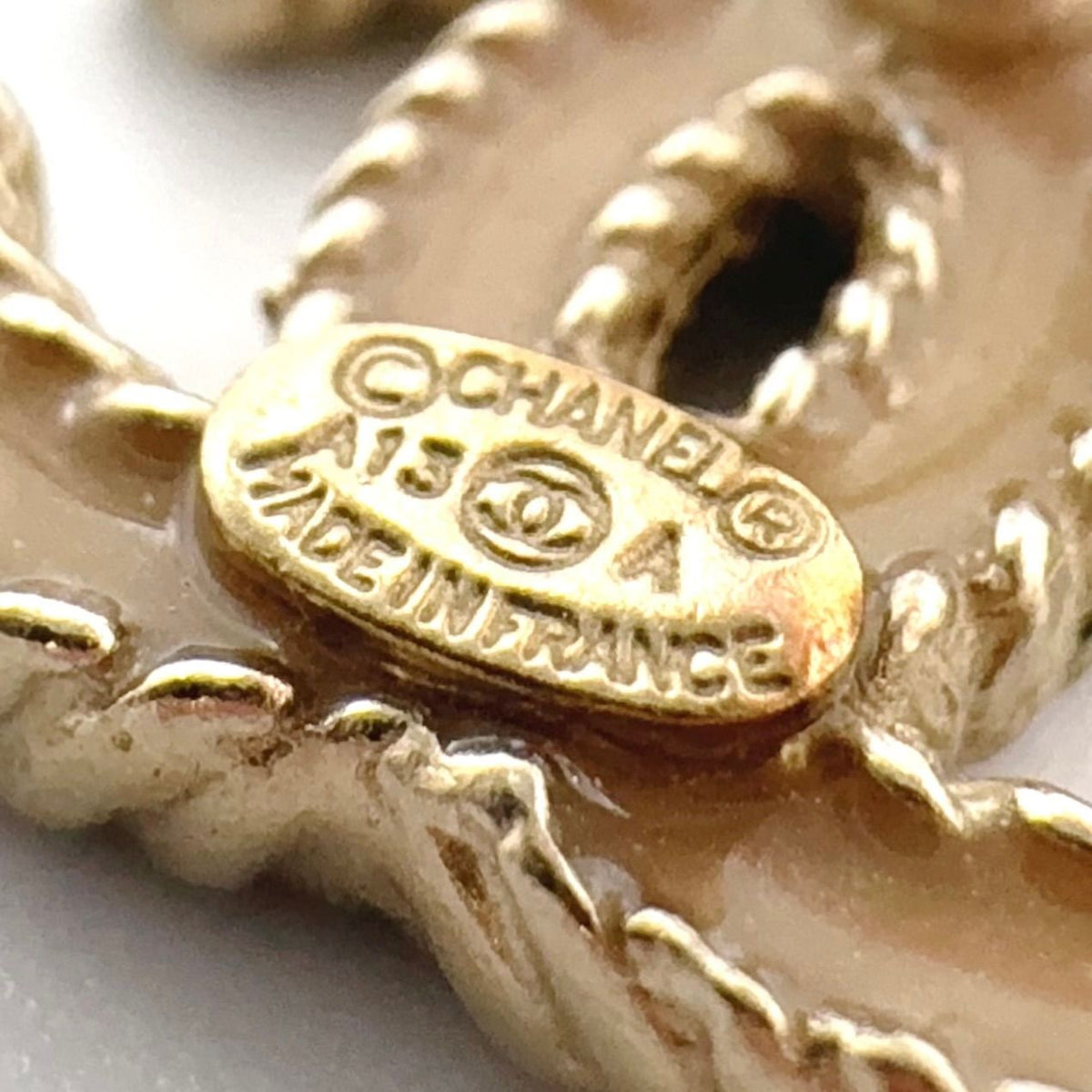 Chanel CC Logo Stud Enamel Gold Beige Earrings — view 3