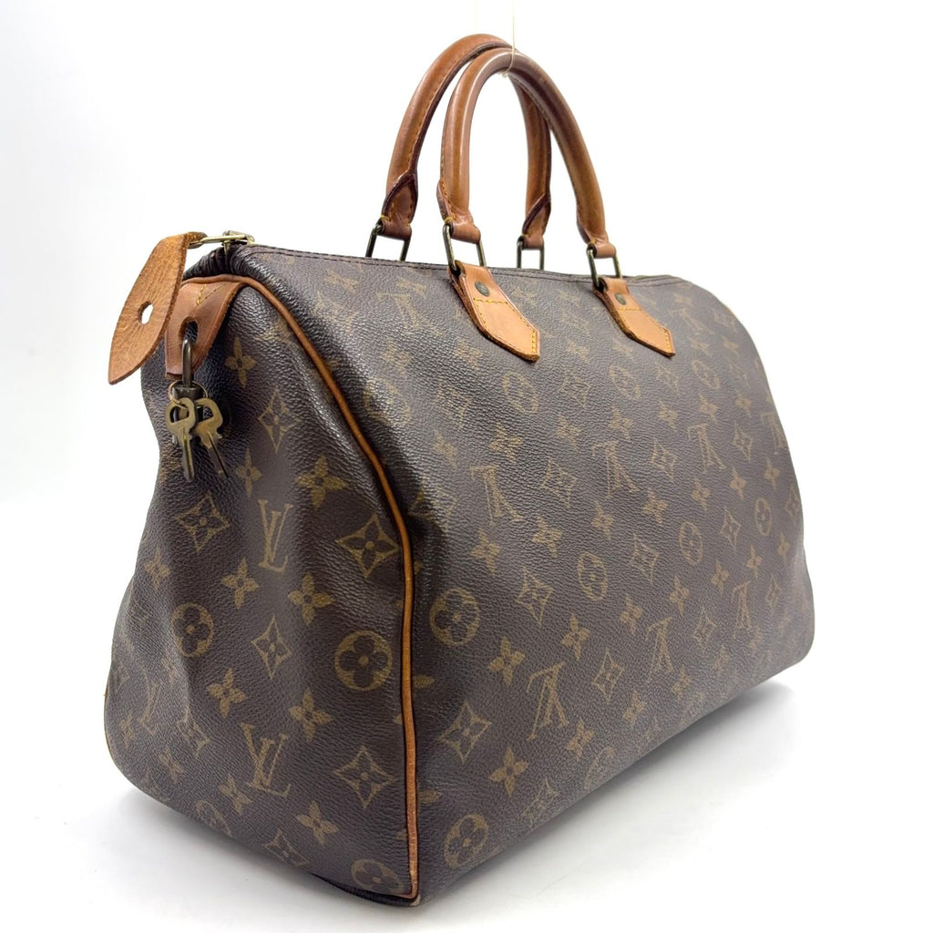 Louis Vuitton Speedy 35 Monogram Leather Brown Handbag Gold — view 2