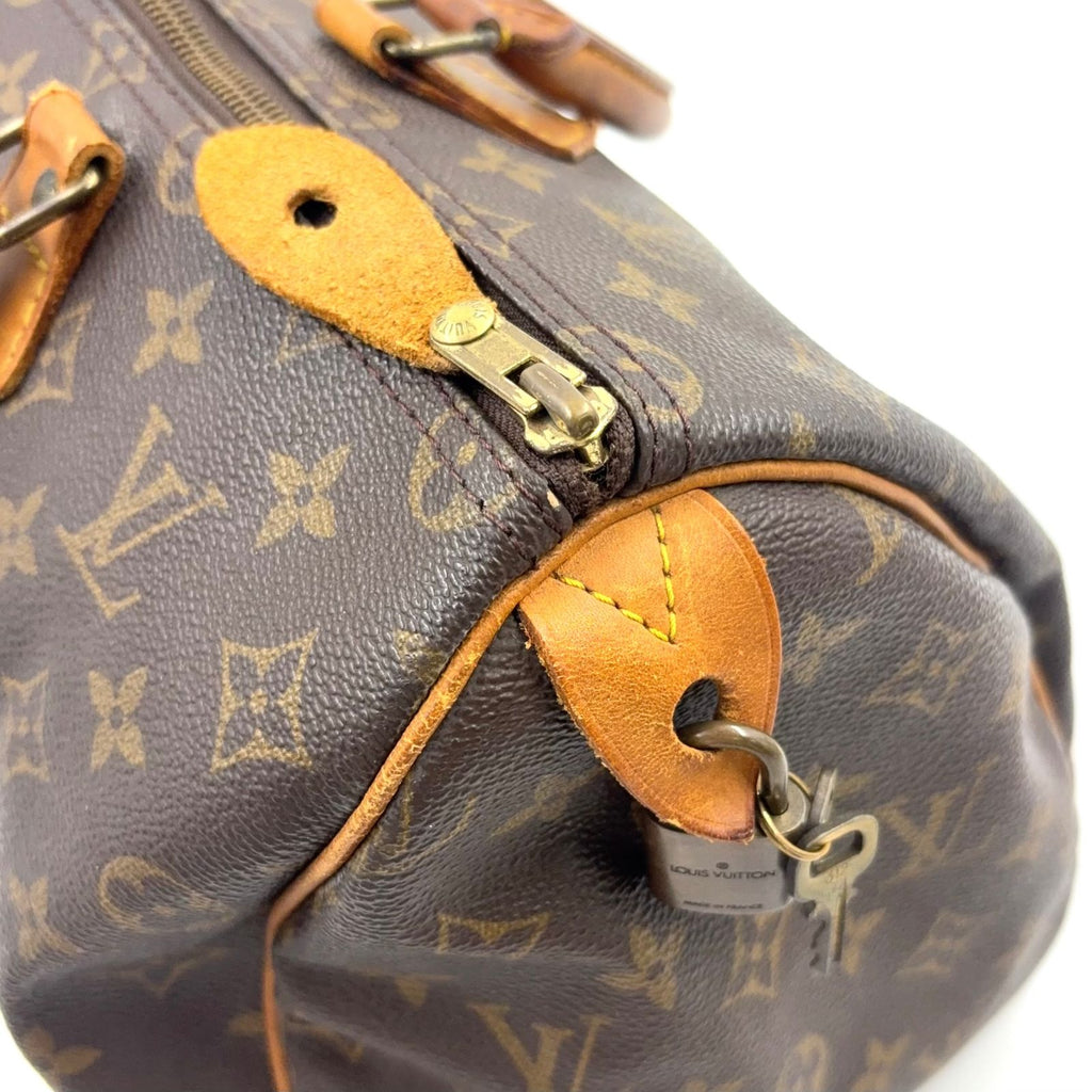 Louis Vuitton Speedy 35 Monogram Leather Brown Handbag Gold — view 5