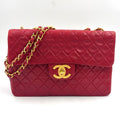 Chanel Quilted Chain Lambskin Red Shoulder Bag Gold