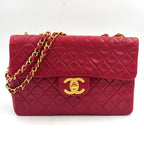 Chanel Quilted Chain Lambskin Red Shoulder Bag Gold