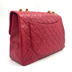 Chanel Quilted Chain Lambskin Red Shoulder Bag Gold — view 2