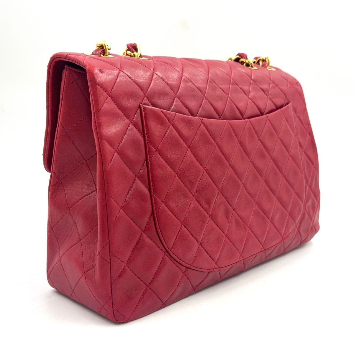 Chanel Quilted Chain Lambskin Red Shoulder Bag Gold — view 2