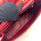 Chanel Quilted Chain Lambskin Red Shoulder Bag Gold — view 3