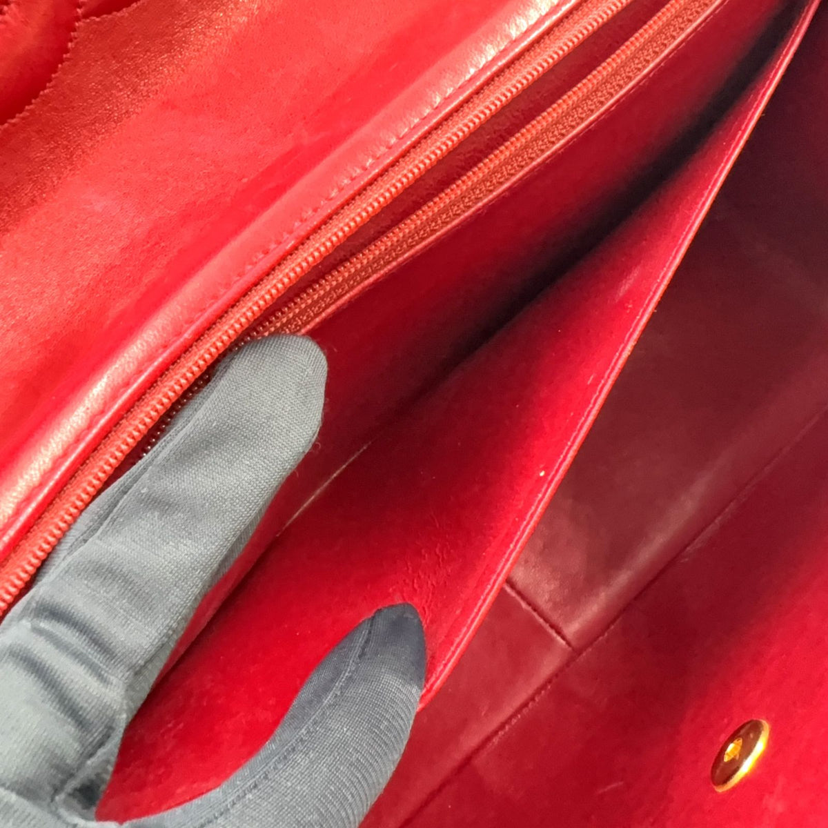 Chanel Quilted Chain Lambskin Red Shoulder Bag Gold — view 7