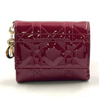 Dior Lady Lotus Wallet Patent Leather Red Trifold Gold