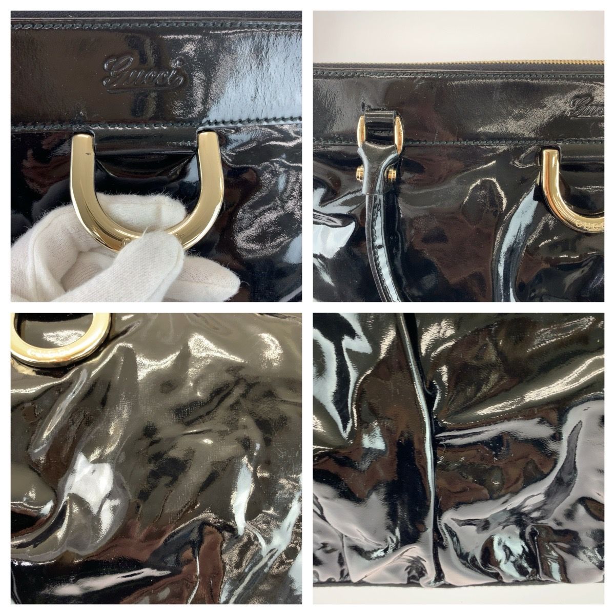 Gucci Abbey Black Gold Patent Tote Bag — view 5