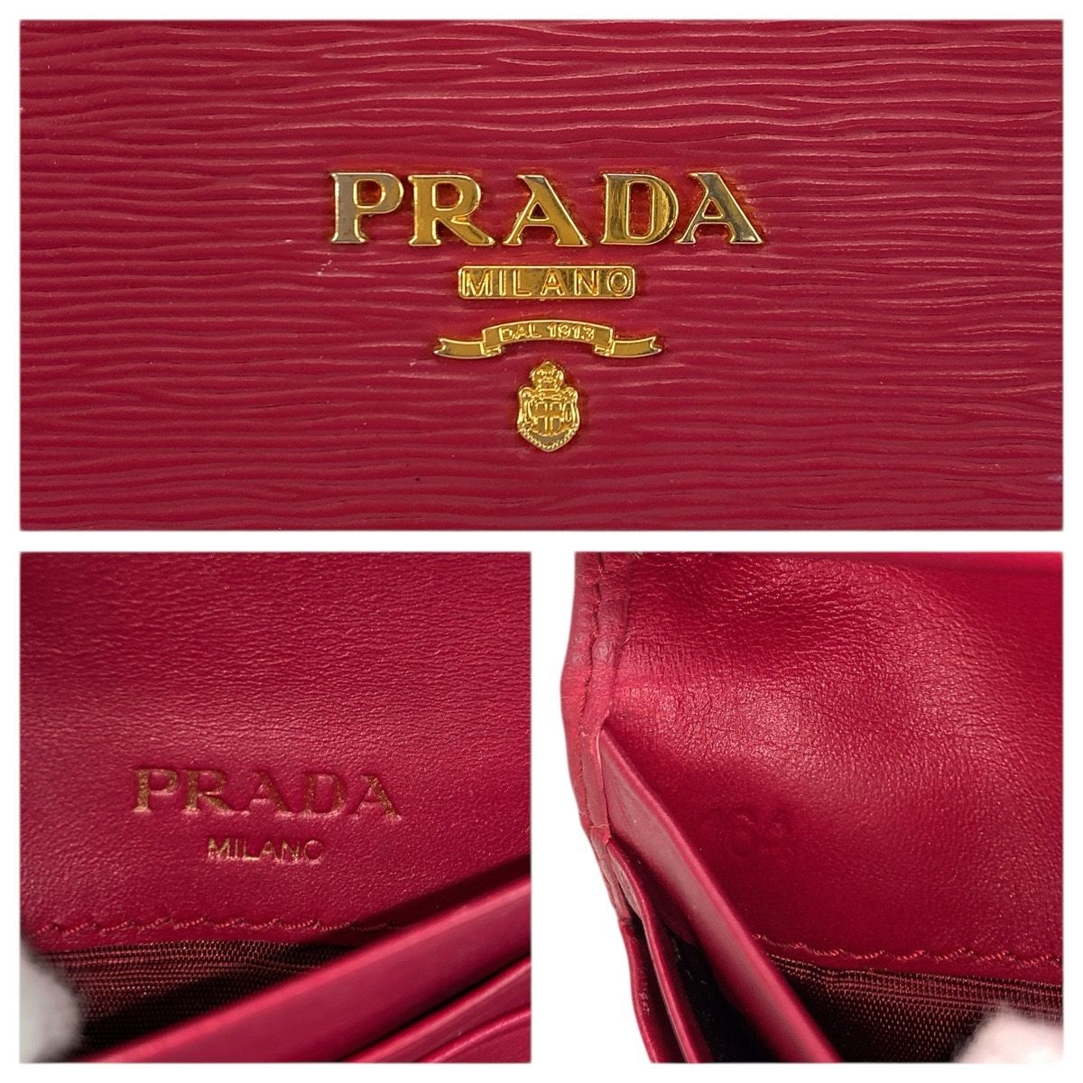 Prada Saffiano Logo Pink Gold Leather Fold Wallet Compact — view 3