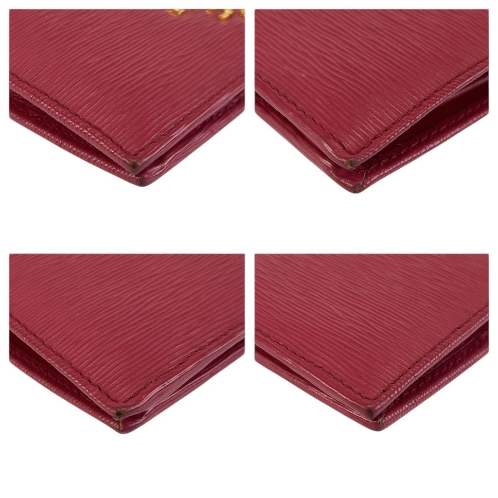 Prada Saffiano Logo Pink Gold Leather Fold Wallet Compact — view 7