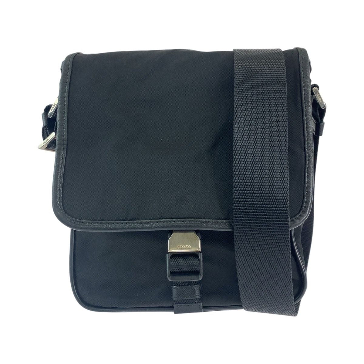 Prada Tessuto Black Silver Nylon Shoulder Bag