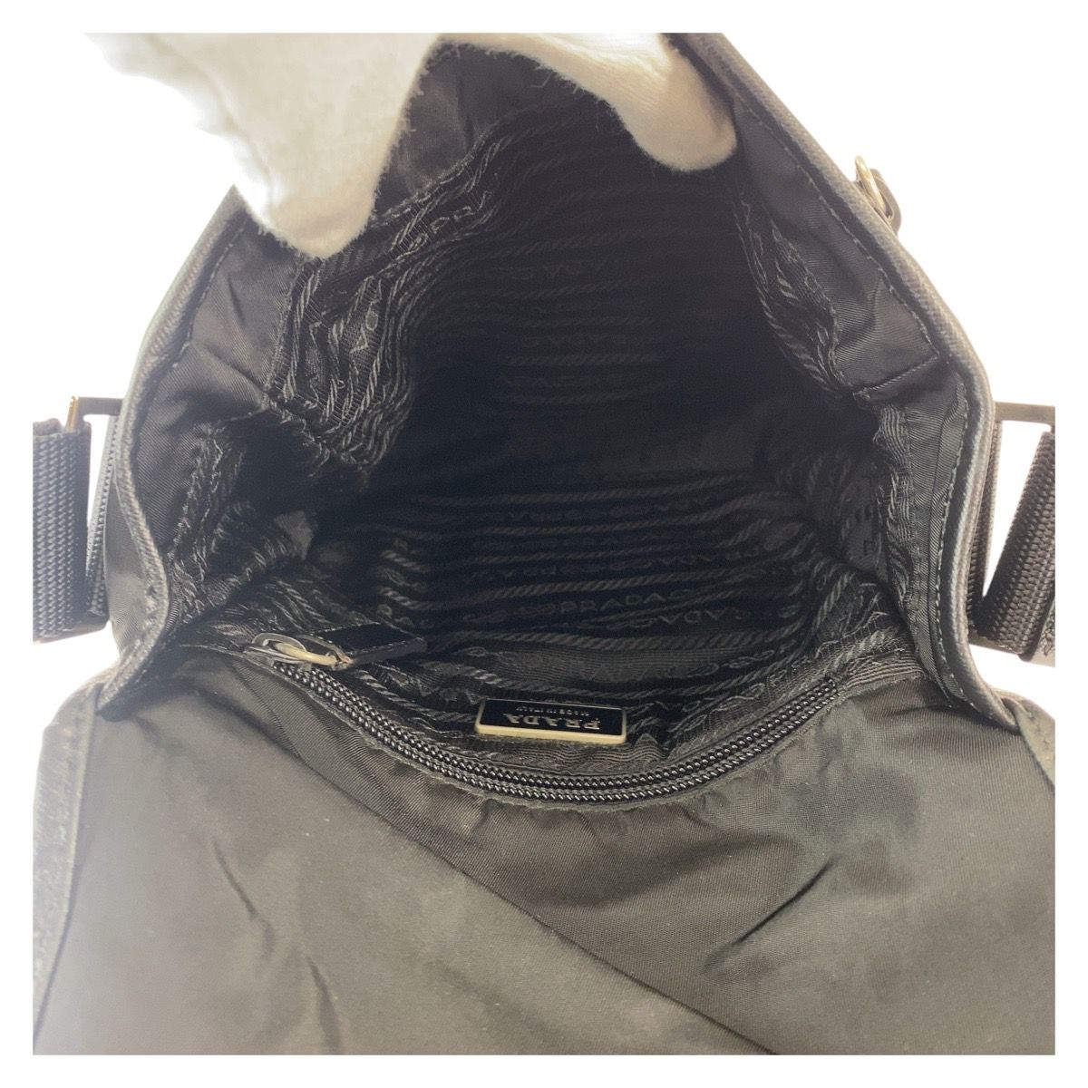 Prada Tessuto Black Silver Nylon Shoulder Bag — view 8