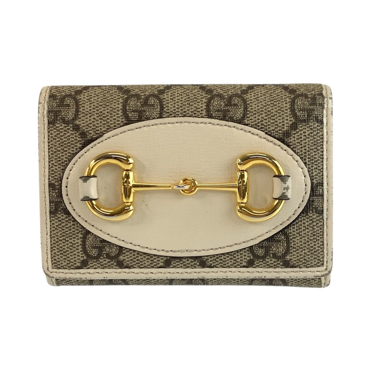 Gucci Horsebit Beige Ivory GG Supreme Canvas Fold Wallet Compact