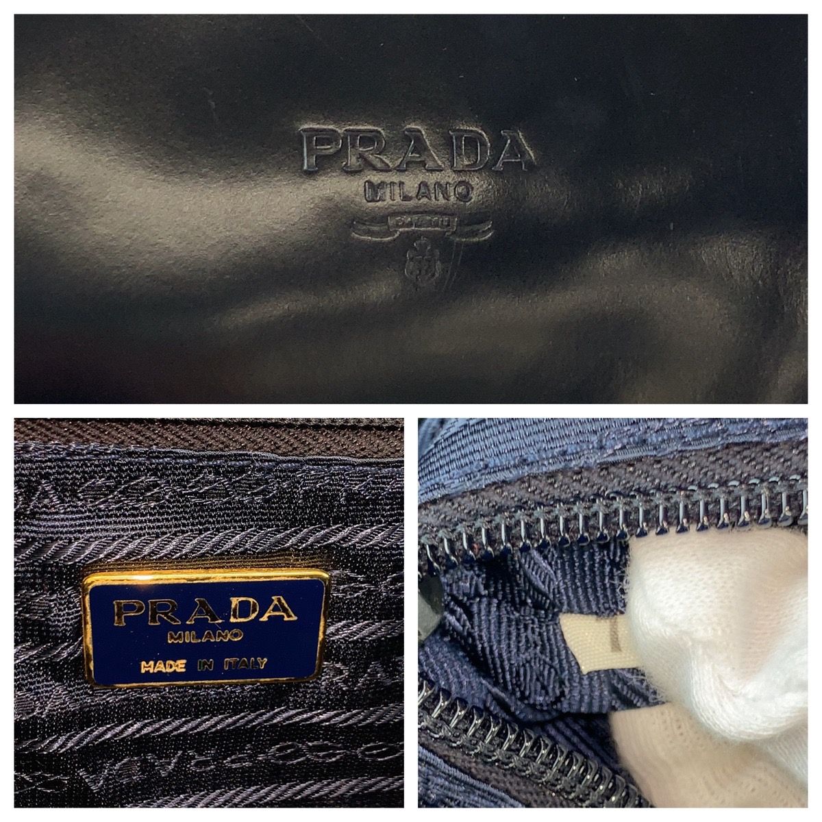 Prada Navy Silver Patent Leather Chain Shoulder Bag — view 3