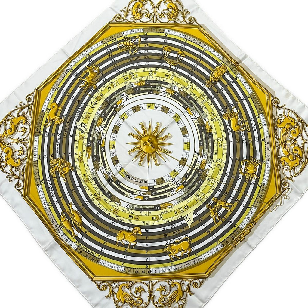 Hermes Scarf Yellow White Gold Astrology Silk