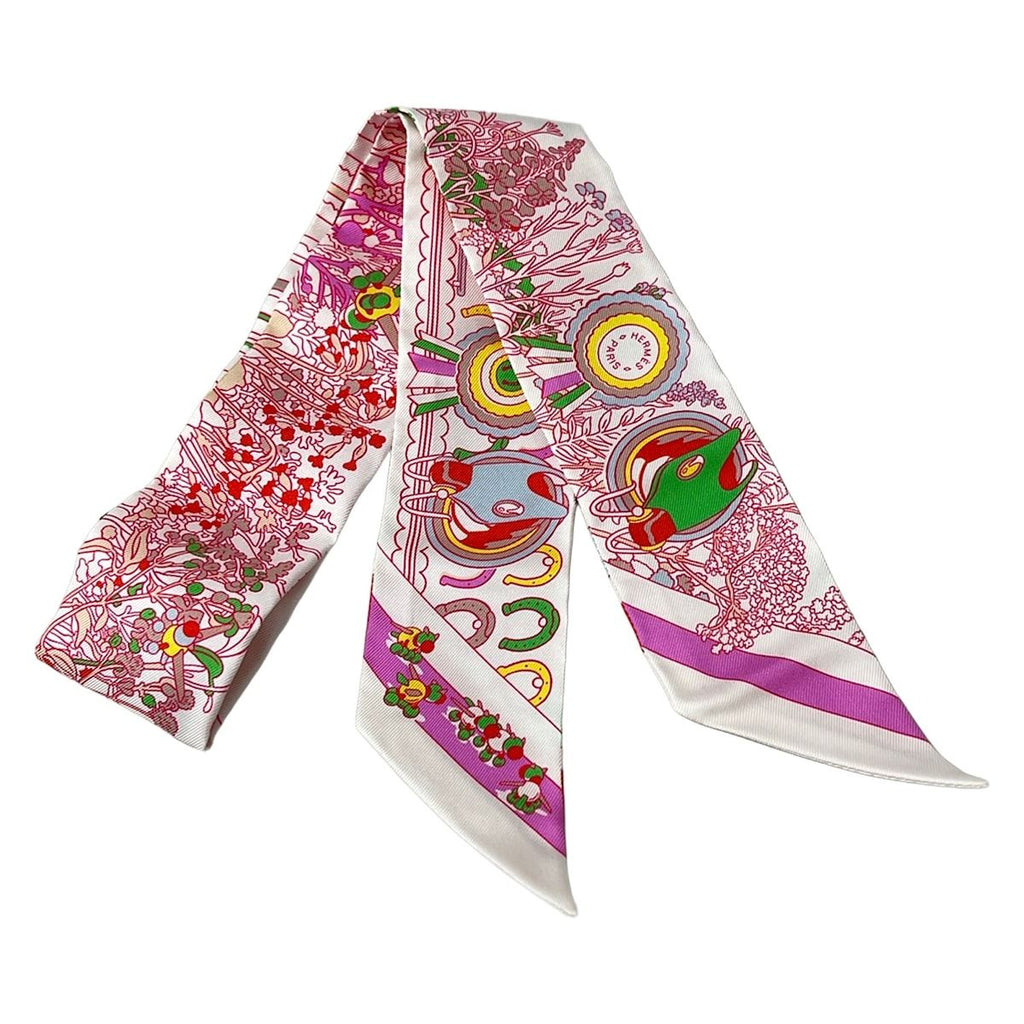 Hermes Scarf Twilly White Multi Pony Pit Stop