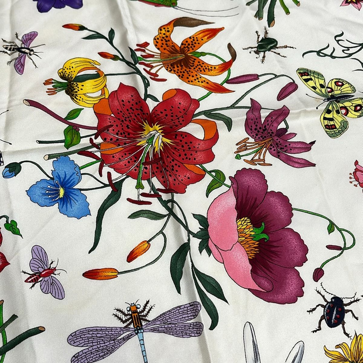 Gucci Scarf Light Blue Green Multi Floral Pattern — view 3