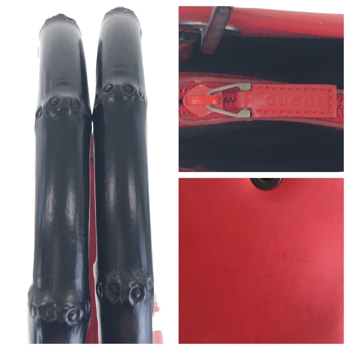 Gucci Bamboo Red Black Leather Tote Shoulder Bag 2-Way — view 6