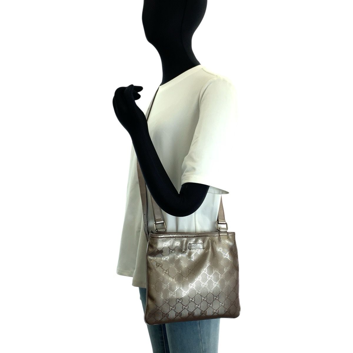 Gucci GG Supreme Beige Metallic Silver Shoulder Bag Pochette — view 7