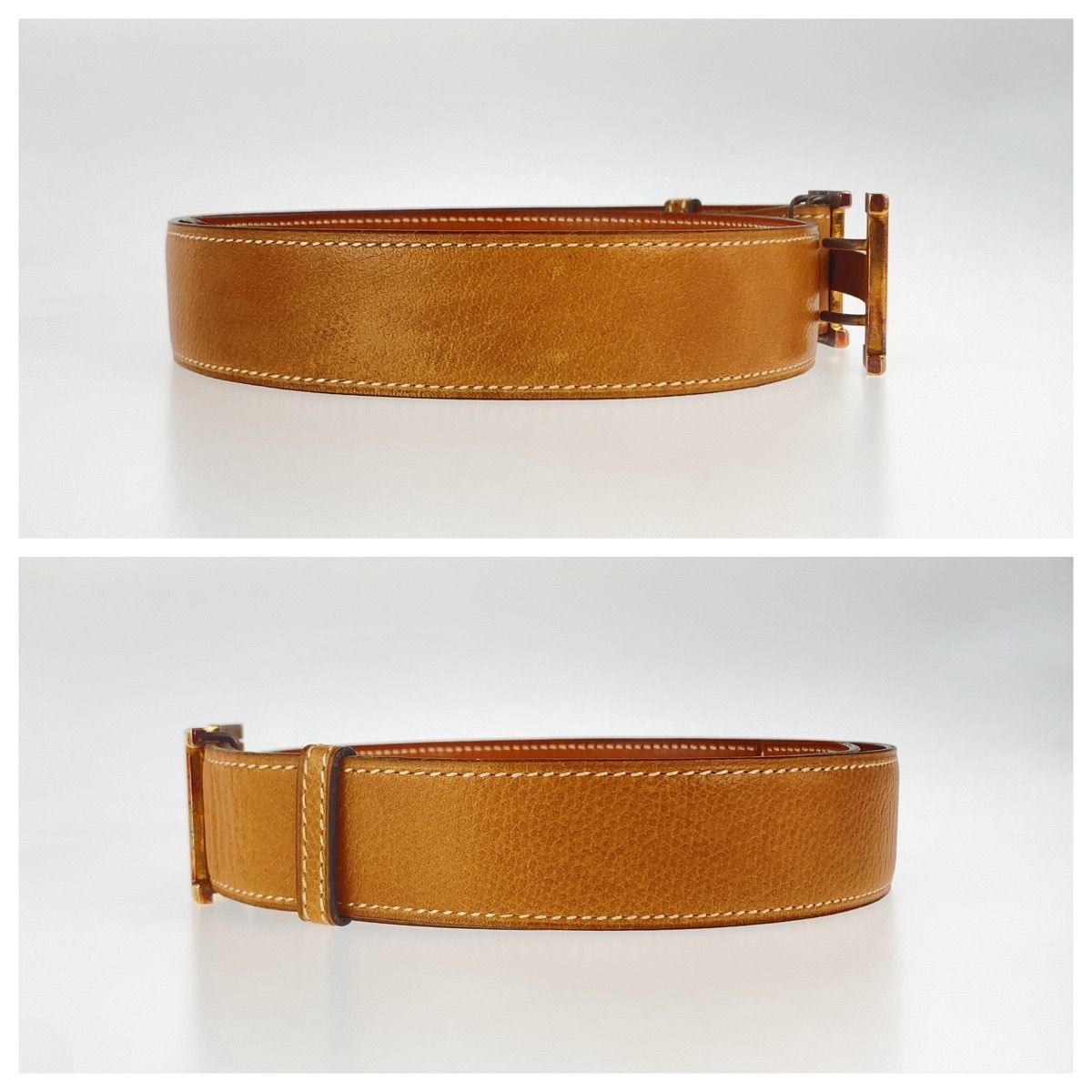 Hermes Vintage H Belt Constance Brown Camel Gold Leather — view 3
