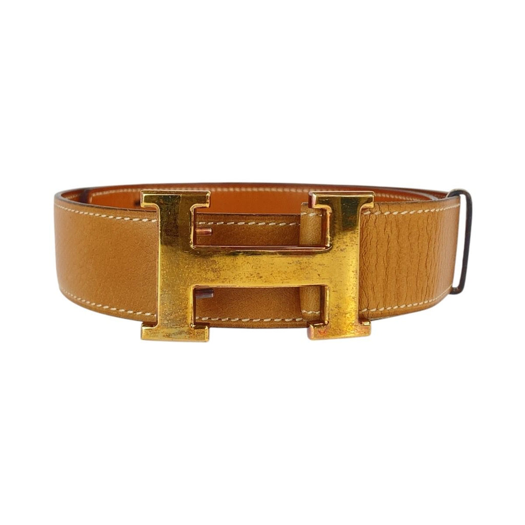 Hermes Vintage H Belt Constance Brown Camel Gold Leather