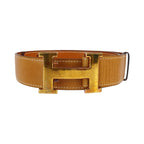 Hermes Vintage H Belt Constance Brown Camel Gold Leather