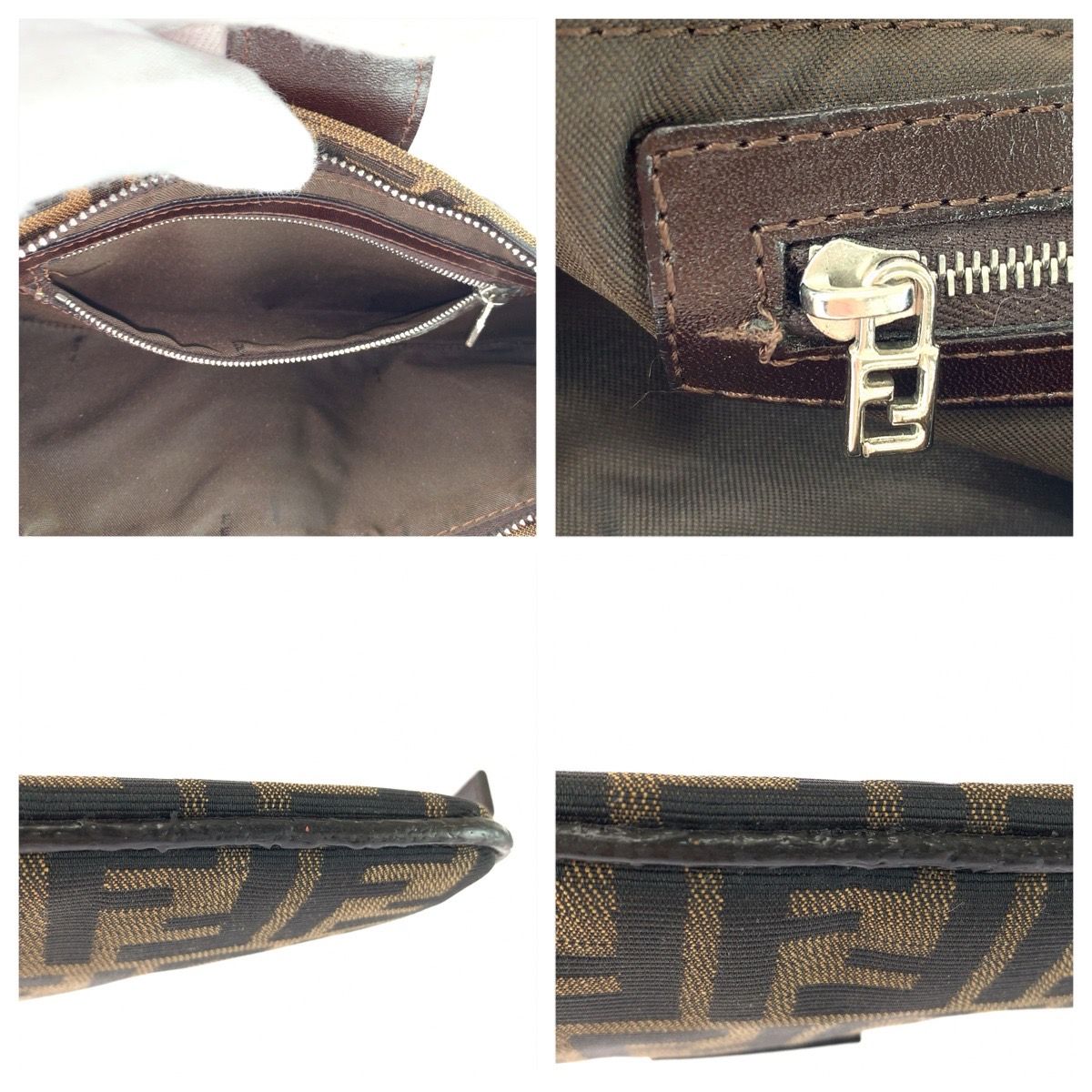 Fendi Zucca Brown Silver Canvas Leather Shoulder Bag — view 5