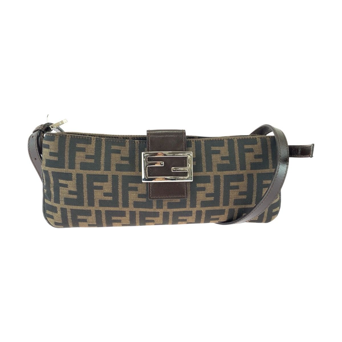 Fendi Zucca Brown Silver Canvas Leather Shoulder Bag