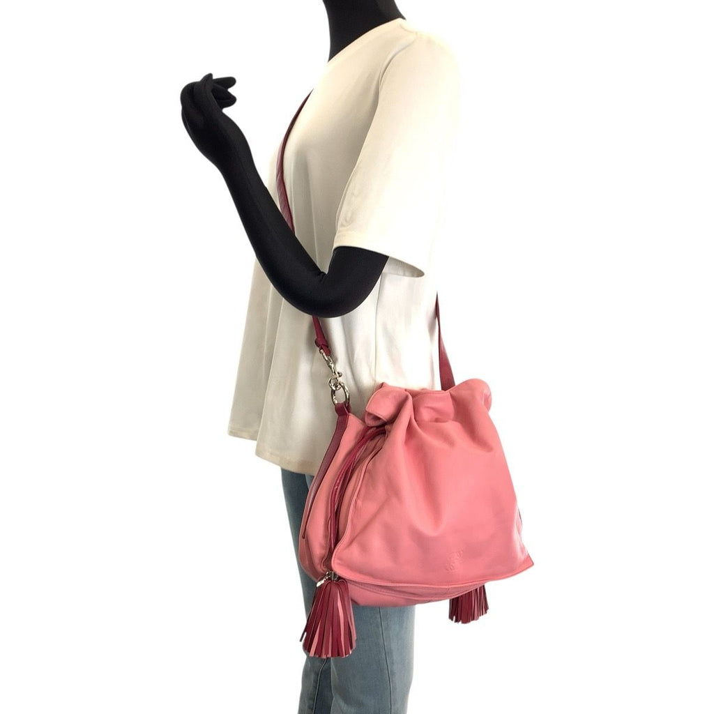 Loewe Flamenco Fringe Pink Bordeaux Silver Leather Shoulder Bag — view 6